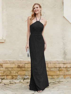 Halter Neck Sheath Lace Gown Black Plus Size