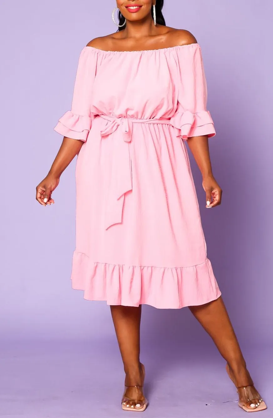 Hi Curvy Plus Size Off the Shoulder Fit and Flare Dress