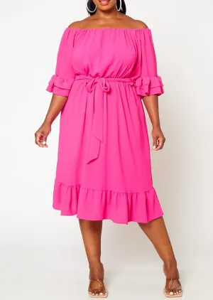 Hi Curvy Plus Size Off the Shoulder Fit and Flare Dress