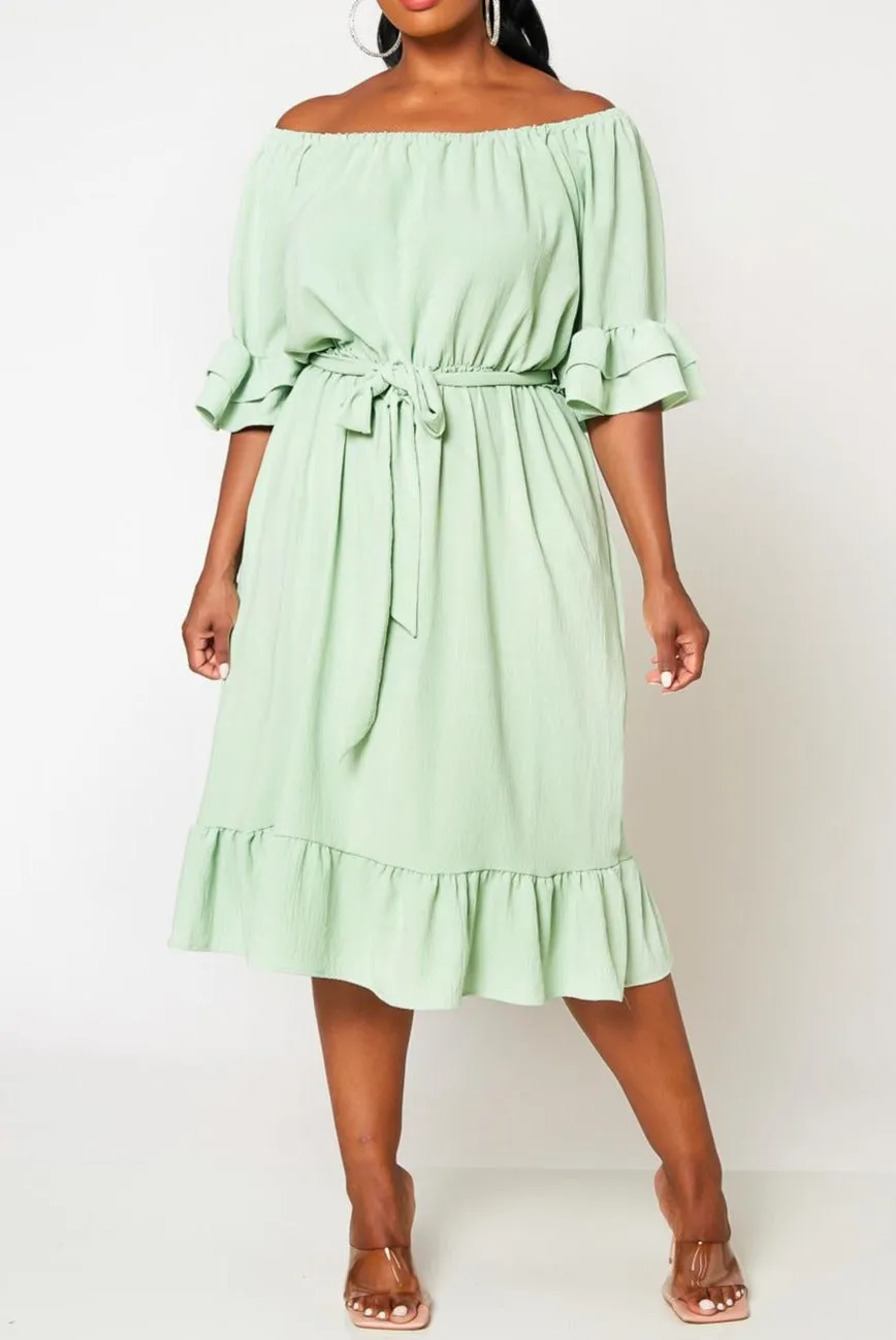 Hi Curvy Plus Size Off the Shoulder Fit and Flare Dress