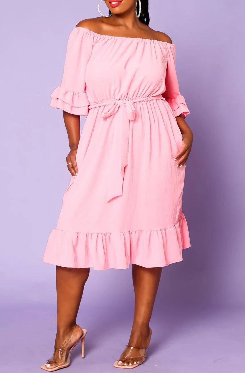 Hi Curvy Plus Size Off the Shoulder Fit and Flare Dress