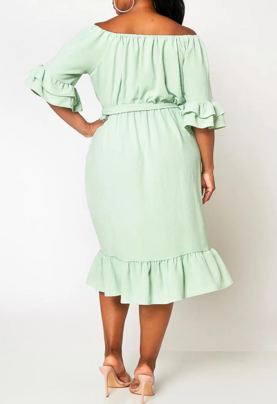 Hi Curvy Plus Size Off the Shoulder Fit and Flare Dress