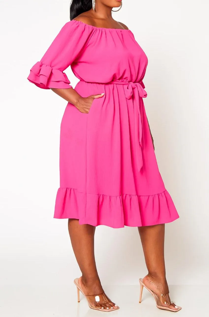 Hi Curvy Plus Size Off the Shoulder Fit and Flare Dress