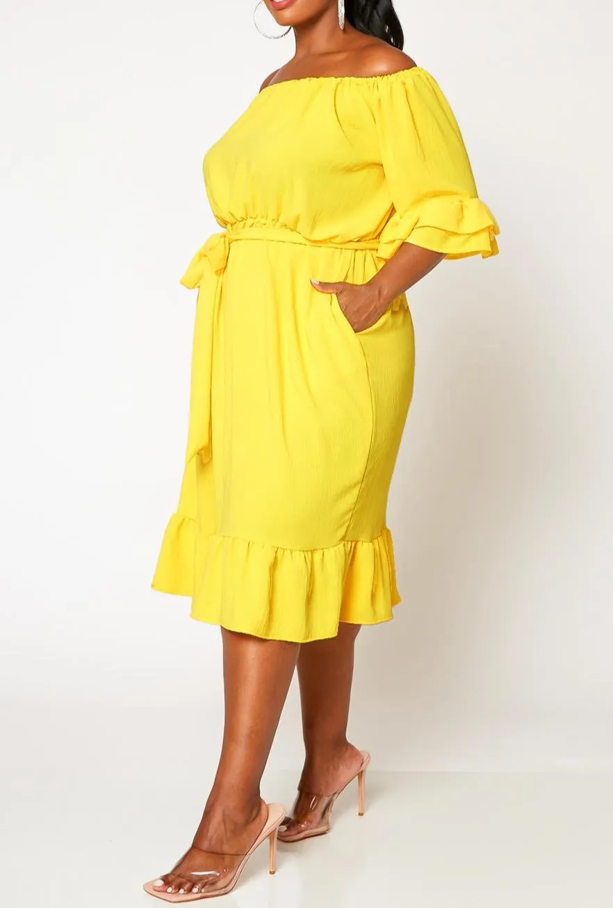 Hi Curvy Plus Size Off the Shoulder Fit and Flare Dress