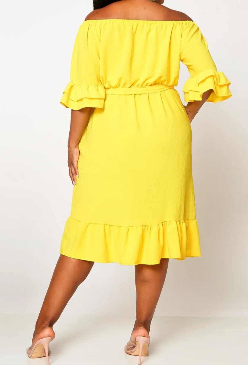 Hi Curvy Plus Size Off the Shoulder Fit and Flare Dress