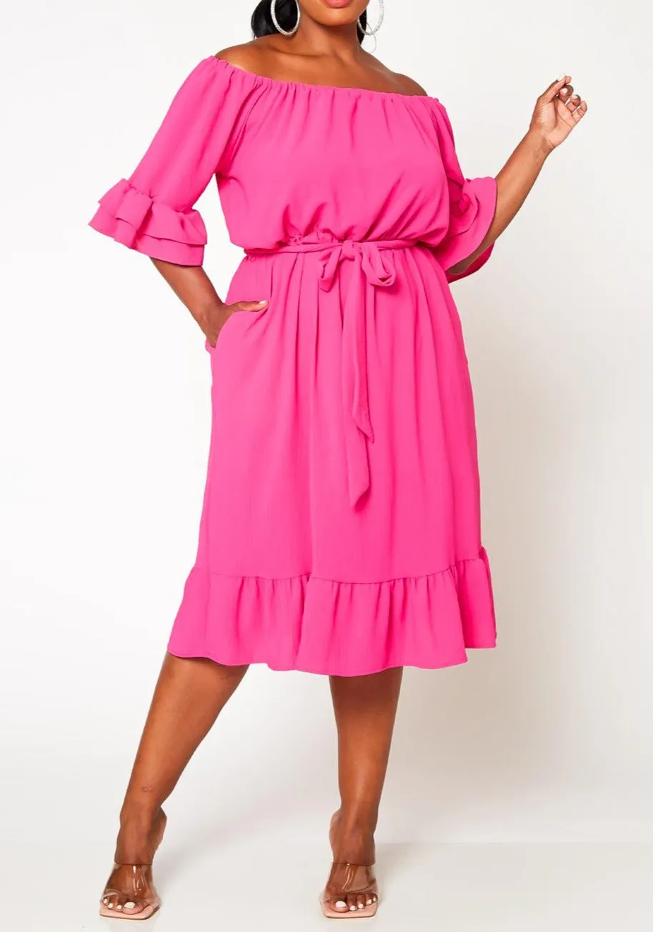 Hi Curvy Plus Size Off the Shoulder Fit and Flare Dress