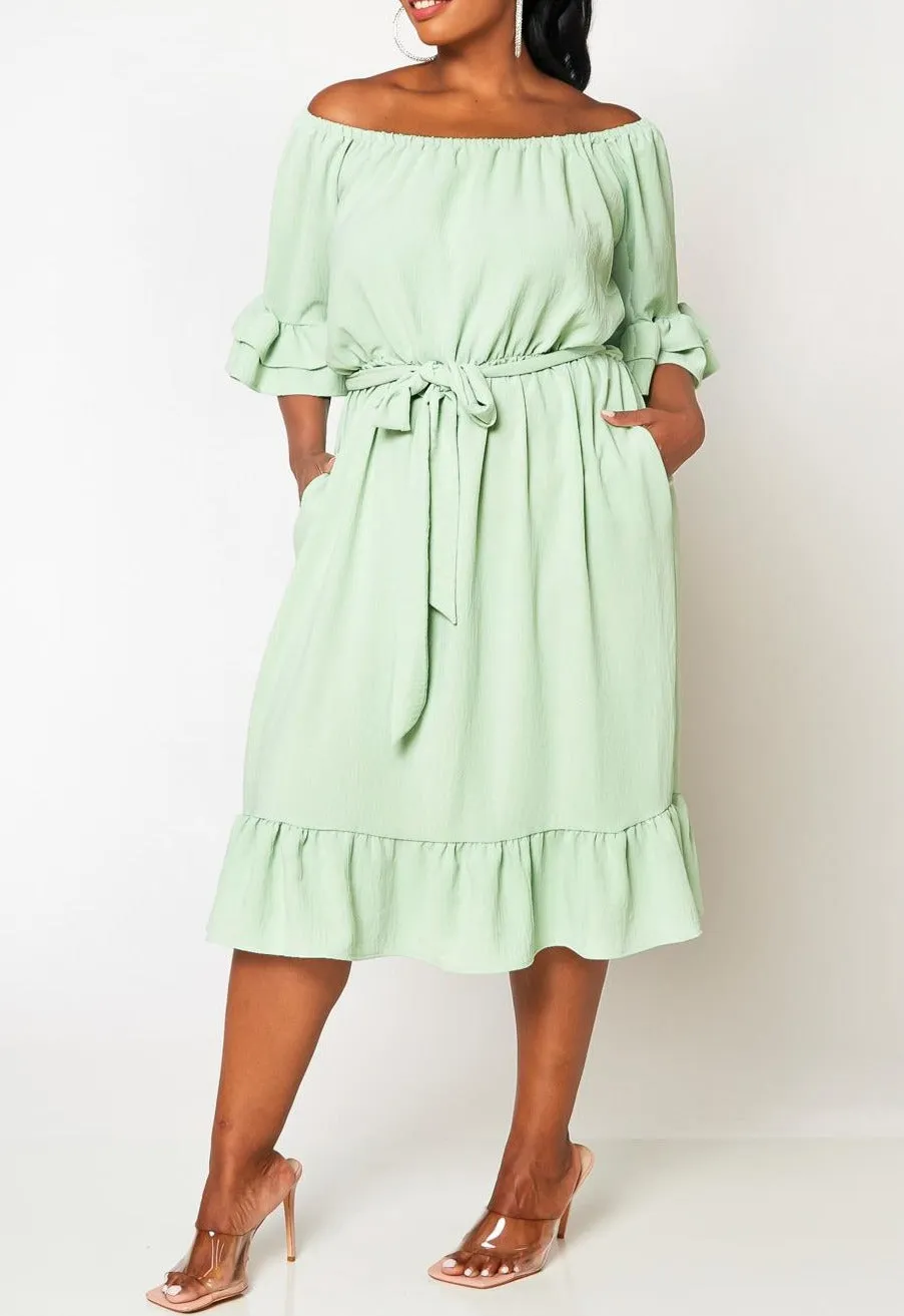 Hi Curvy Plus Size Off the Shoulder Fit and Flare Dress