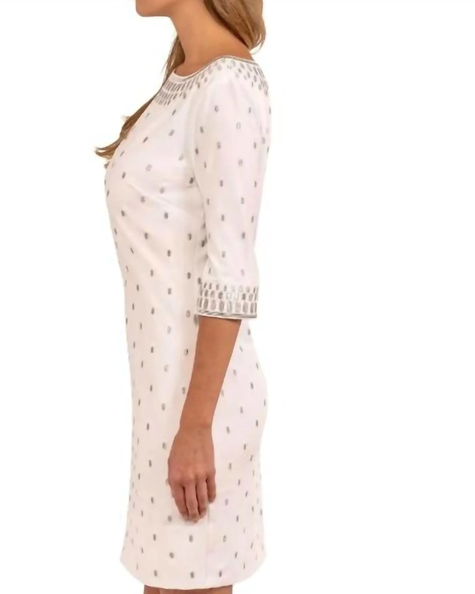 Jersey Embroidered Dress in White/Silver | White/Silver