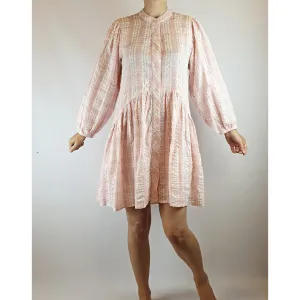 Joop & Gypsy pink and white plaid cotton feel oversize long sleeve dress size 8
