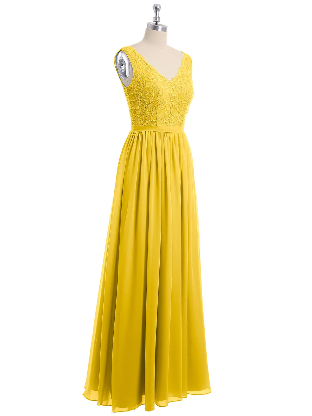 Lace Top and Chiffon Bottom Long Dresses Marigold
