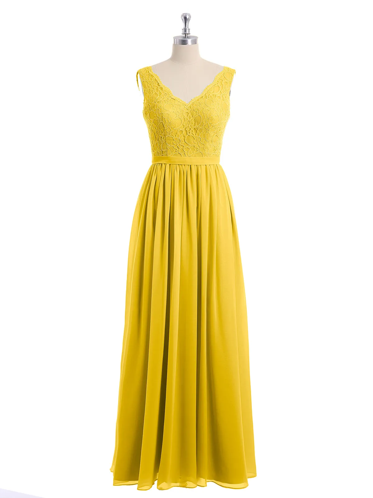 Lace Top and Chiffon Bottom Long Dresses Marigold