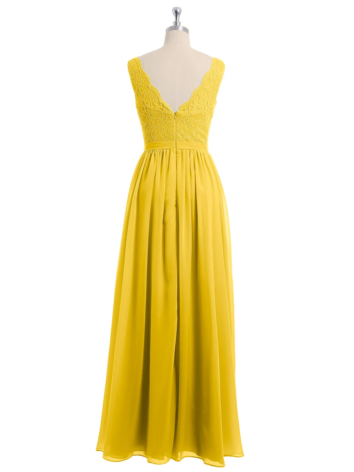 Lace Top and Chiffon Bottom Long Dresses Marigold