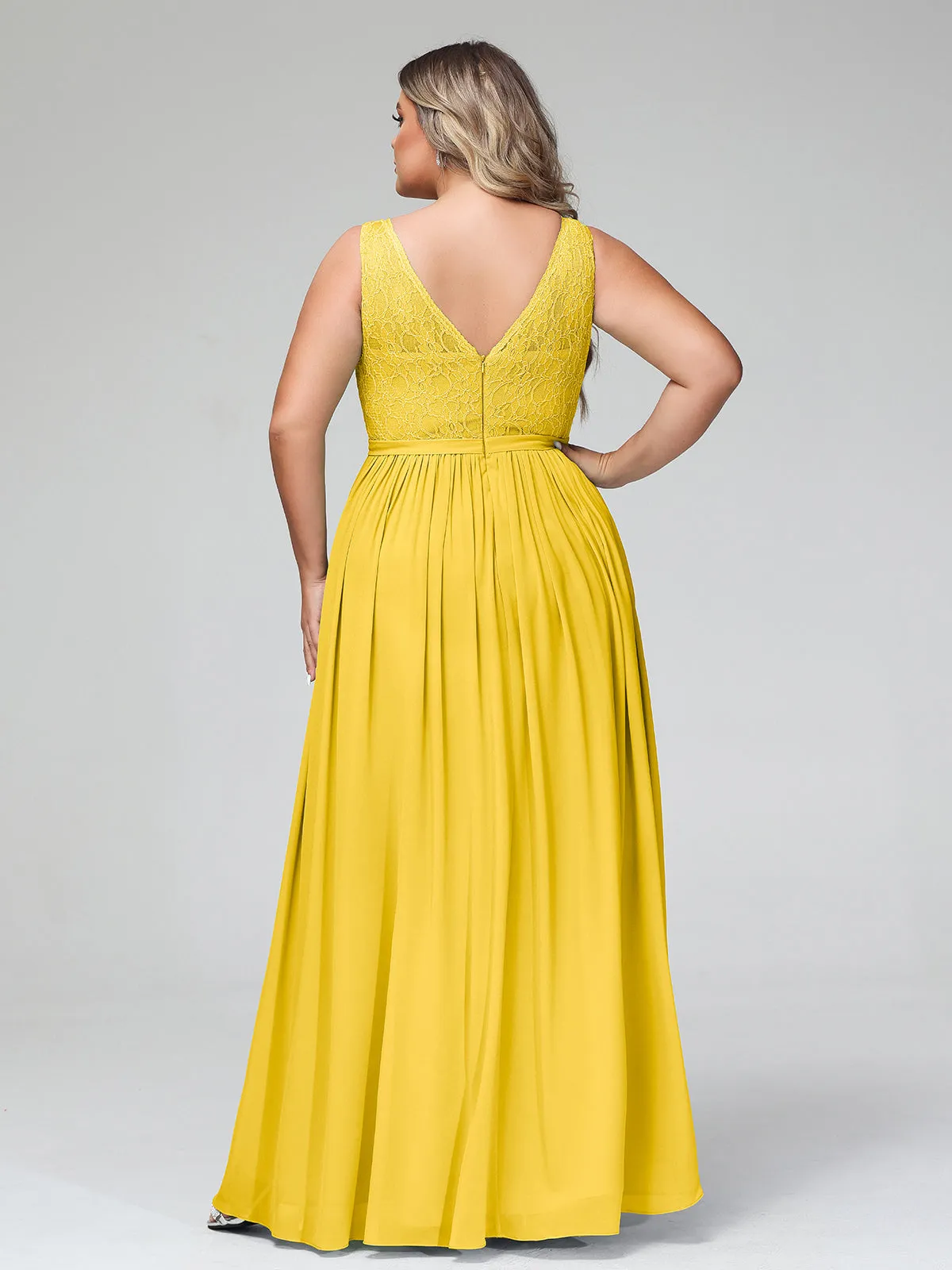 Lace Top and Chiffon Bottom Long Dresses Marigold