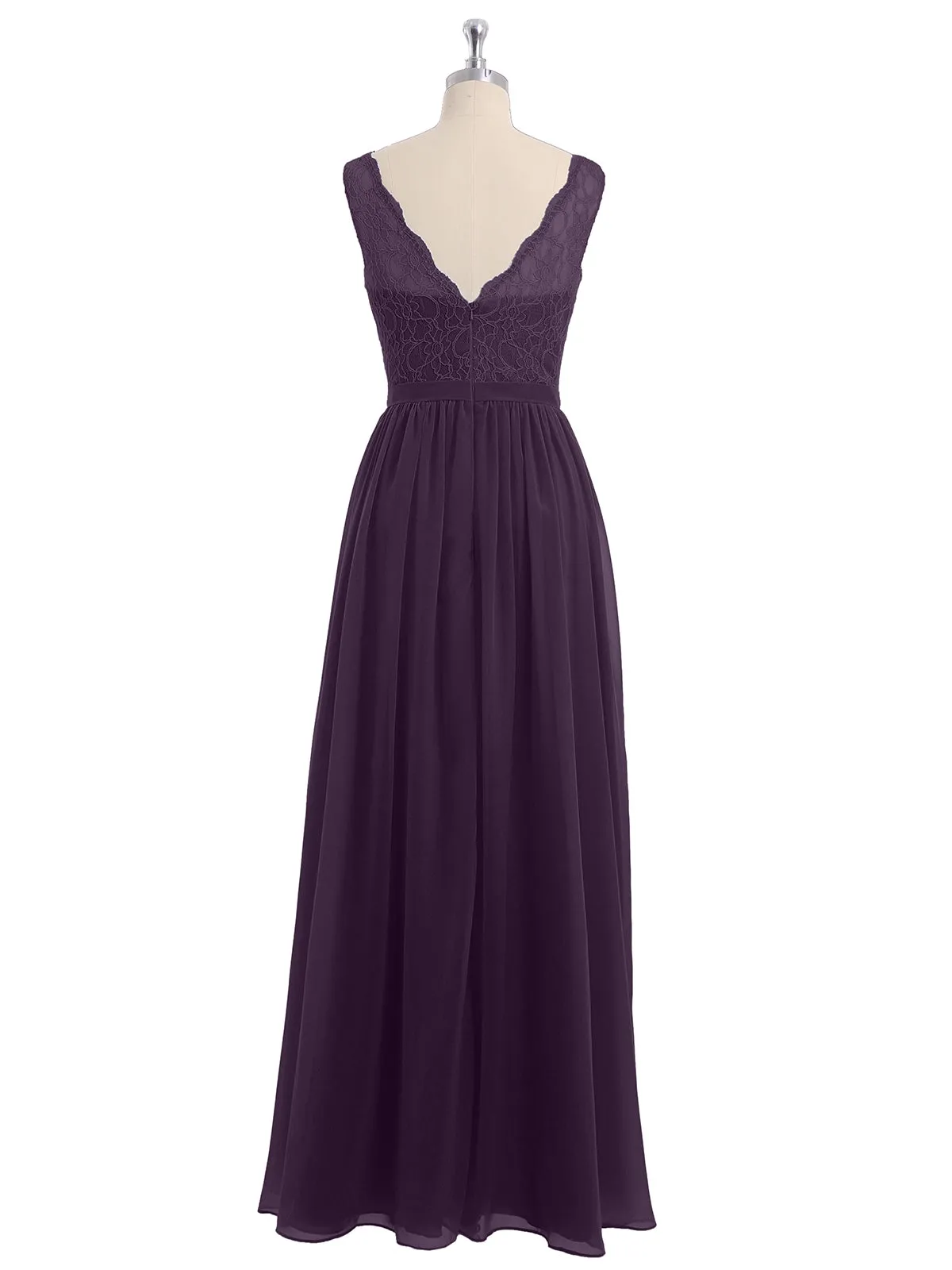 Lace Top and Chiffon Bottom Long Dresses Plum