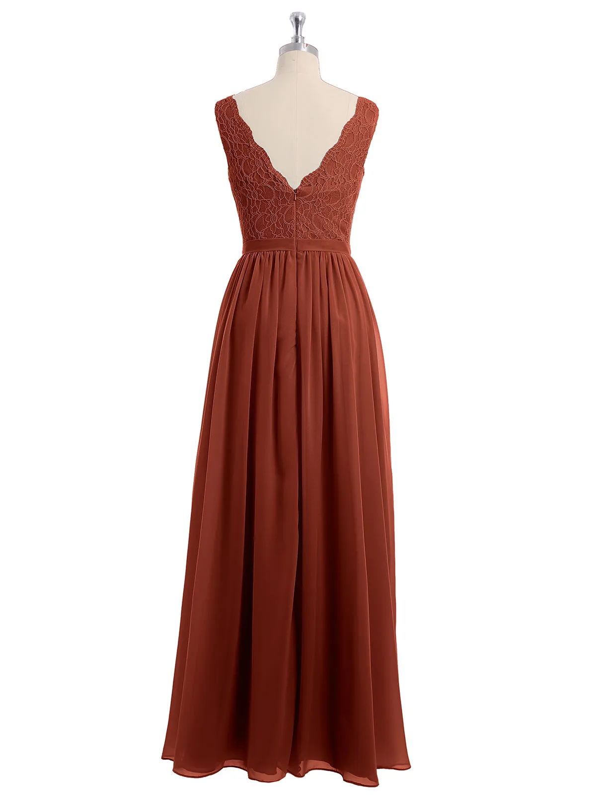 Lace Top and Chiffon Bottom Long Dresses Rust