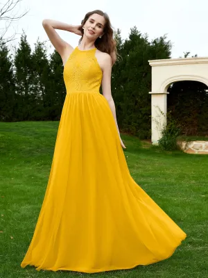 Lace Tulle Bridesmaid Gown Halter Neckline Marigold Plus Size