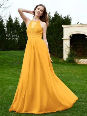Lace Tulle Bridesmaid Gown Halter Neckline Tangerine Plus Size