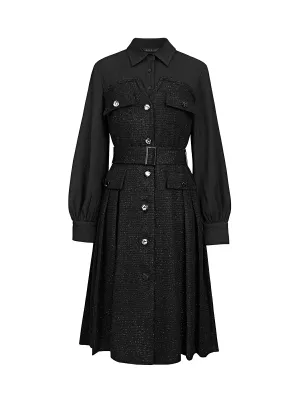Lapel Patchwork Long Sleeve Dress