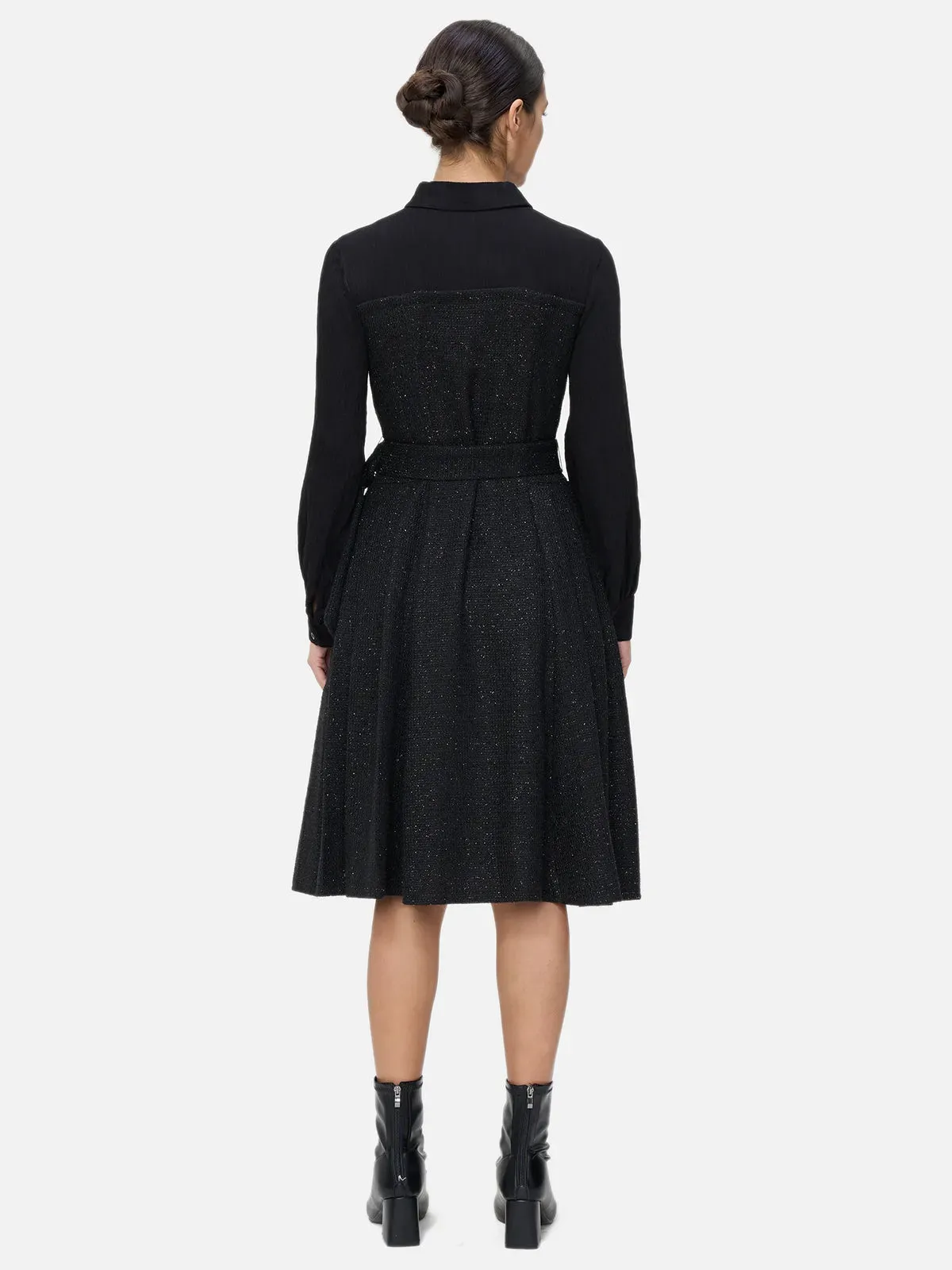 Lapel Patchwork Long Sleeve Dress