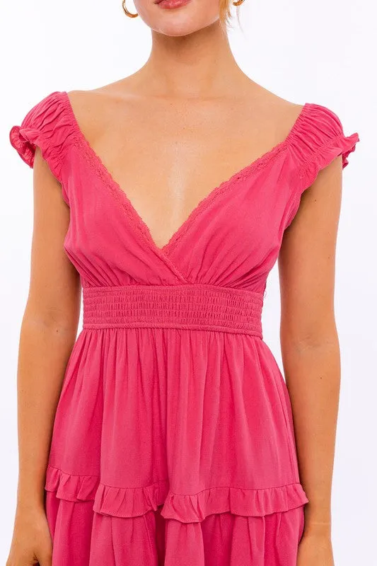 LE LIS Women's Ruffle Mini Dress with Cap Sleeves