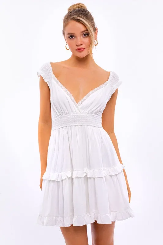 LE LIS Women's Ruffle Mini Dress with Cap Sleeves