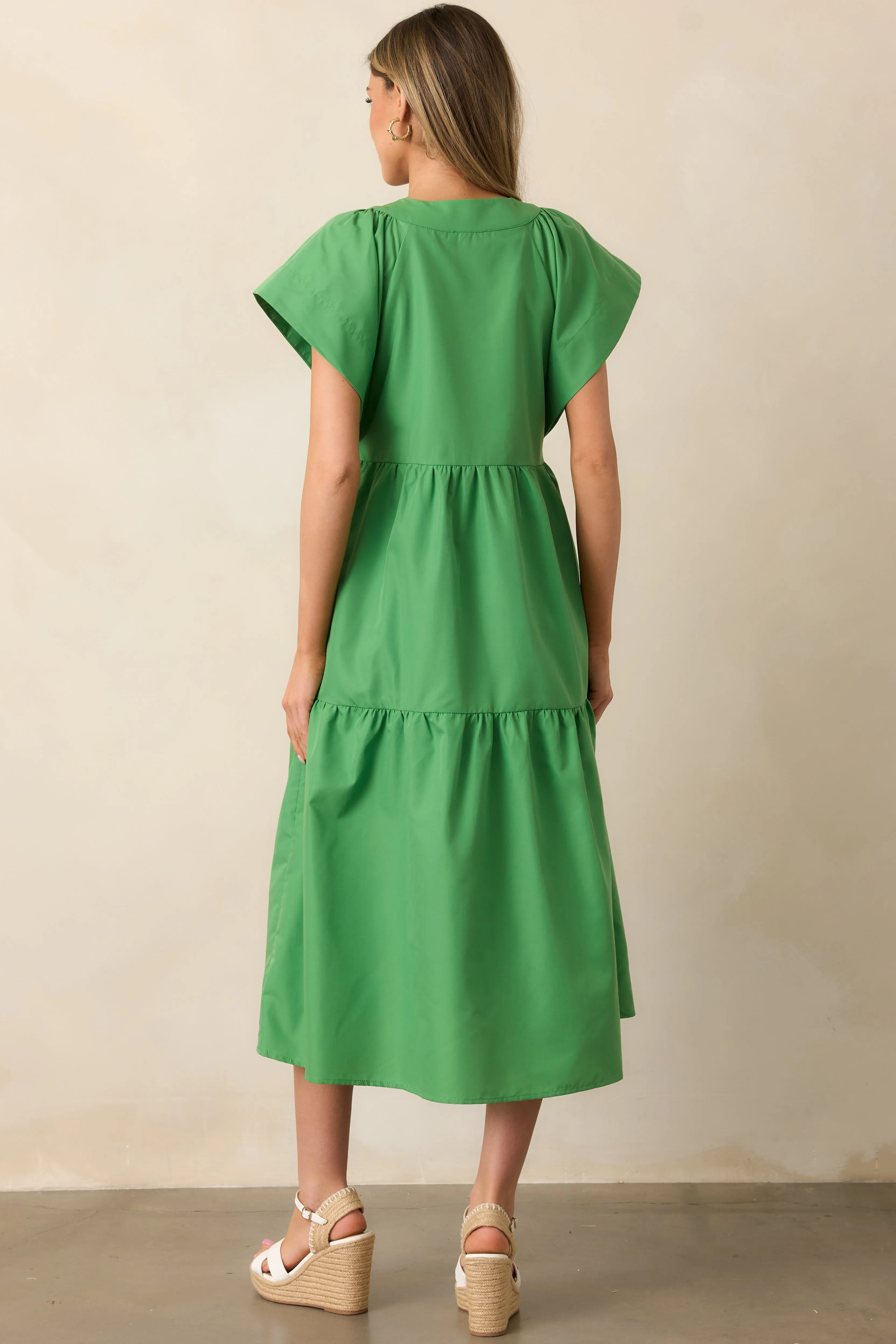 Living In A Small Town Green Button Front Midi Dress