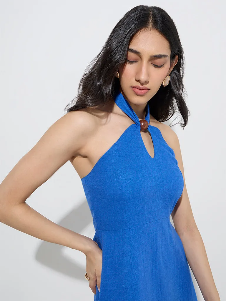 LOV Blue Solid A-Line Dress