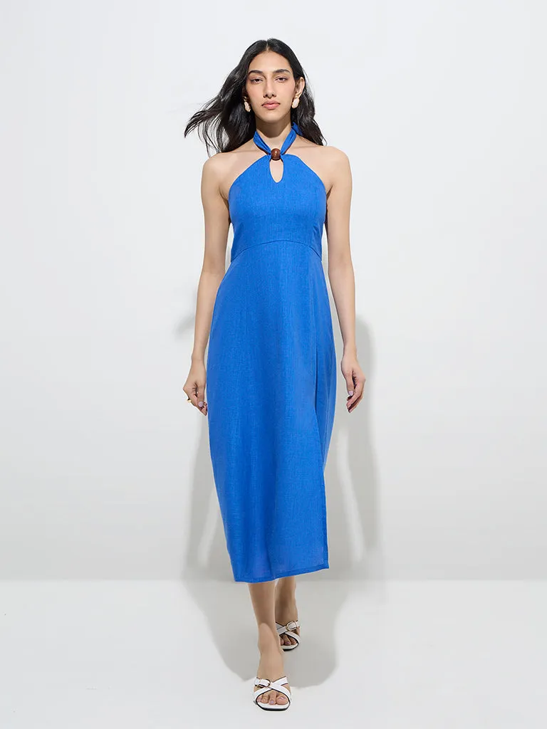 LOV Blue Solid A-Line Dress