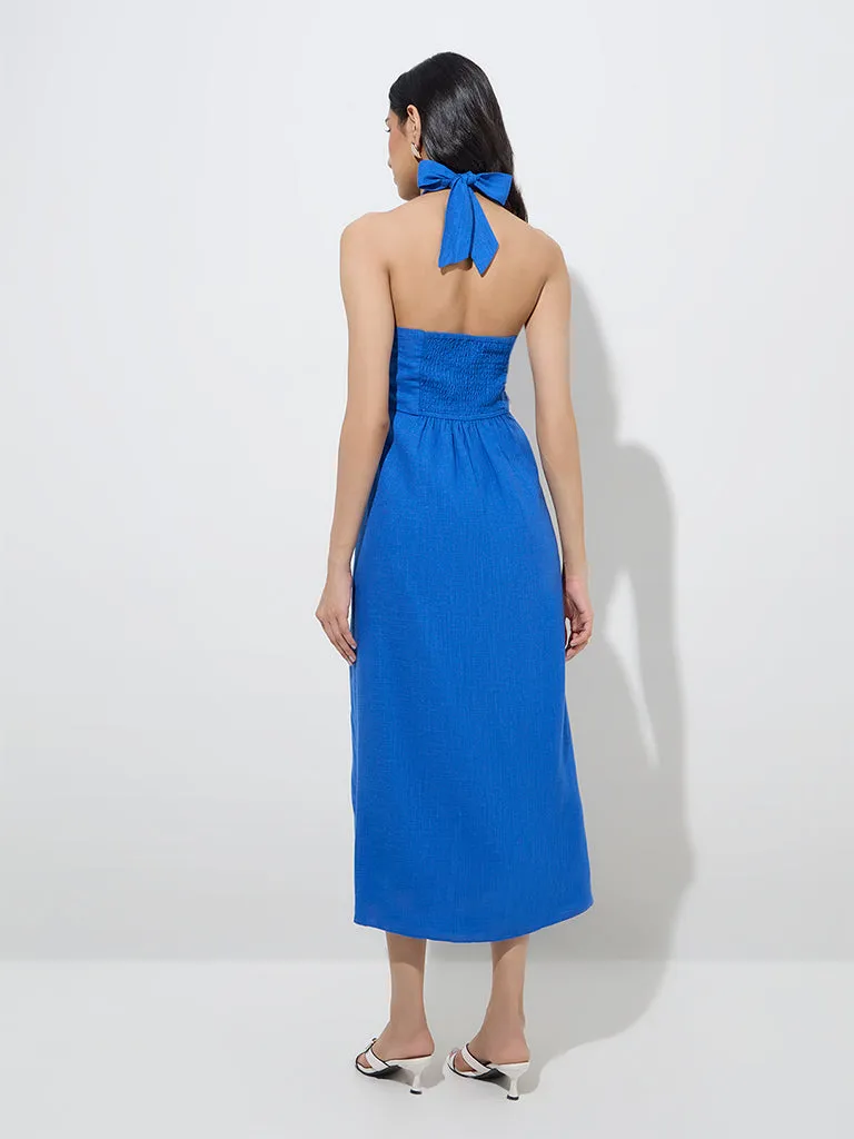 LOV Blue Solid A-Line Dress