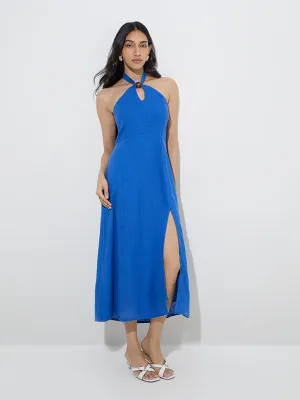 LOV Blue Solid A-Line Dress