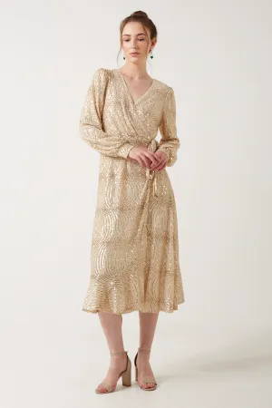 Marc Angelo Sequin Wrap Midi Dress