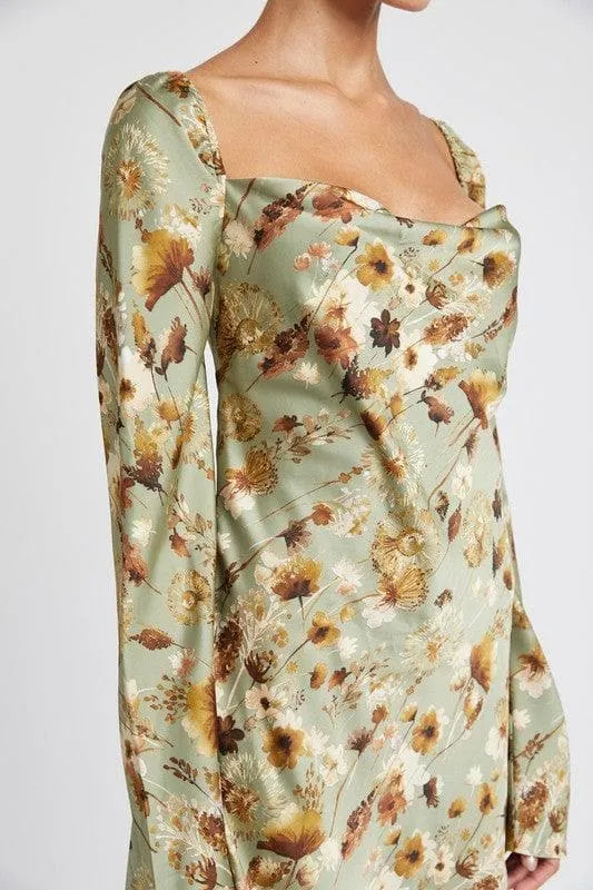 Marnie Floral Long Sleeve Mini Dress with Open Back