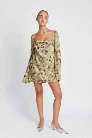 Marnie Floral Long Sleeve Mini Dress with Open Back