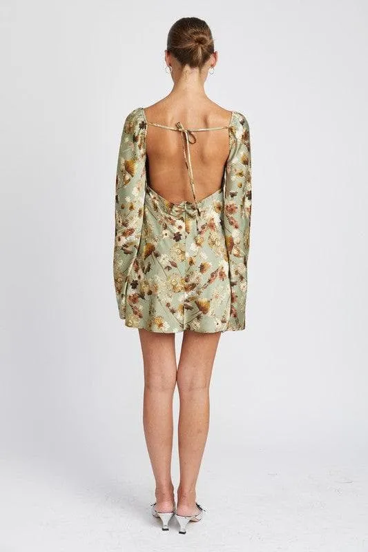 Marnie Floral Long Sleeve Mini Dress with Open Back