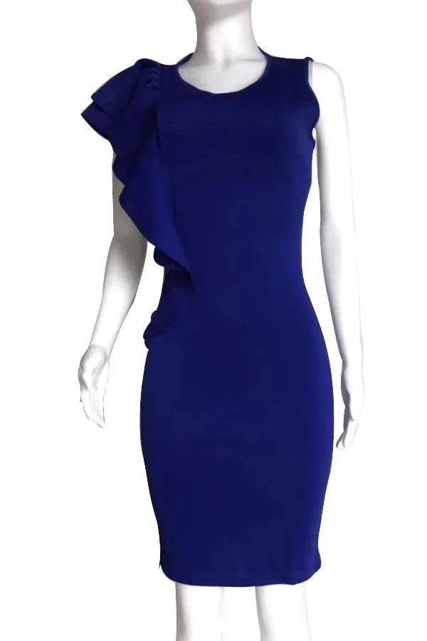 MB FASHION Elegant Sleeveless Bodycon Dress with Ruffle Accent 0167