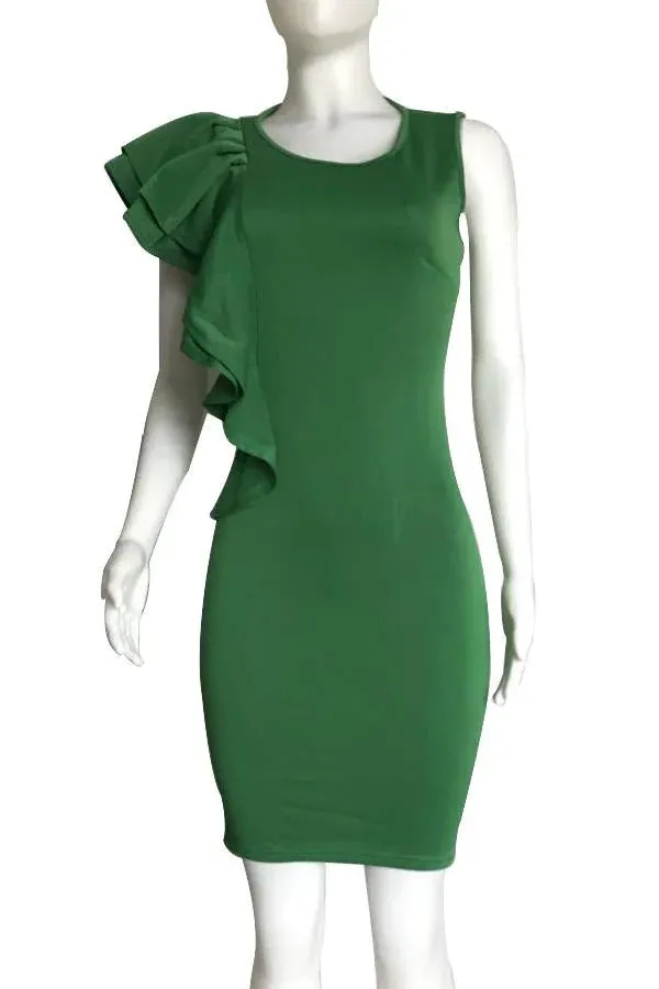 MB FASHION Elegant Sleeveless Bodycon Dress with Ruffle Accent 0167