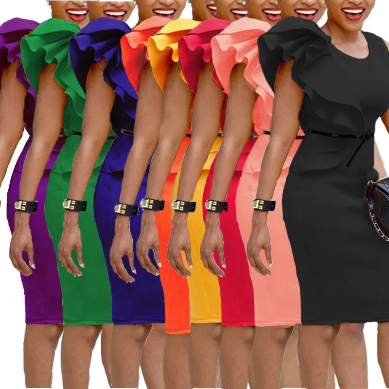 MB FASHION Elegant Sleeveless Bodycon Dress with Ruffle Accent 0167