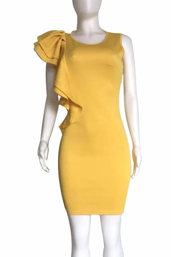 MB FASHION Elegant Sleeveless Bodycon Dress with Ruffle Accent 0167