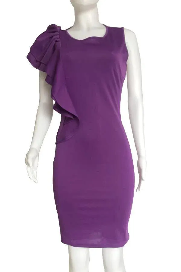 MB FASHION Elegant Sleeveless Bodycon Dress with Ruffle Accent 0167
