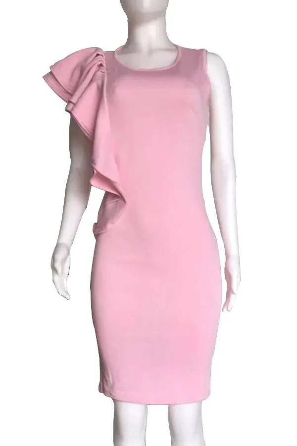 MB FASHION Elegant Sleeveless Bodycon Dress with Ruffle Accent 0167