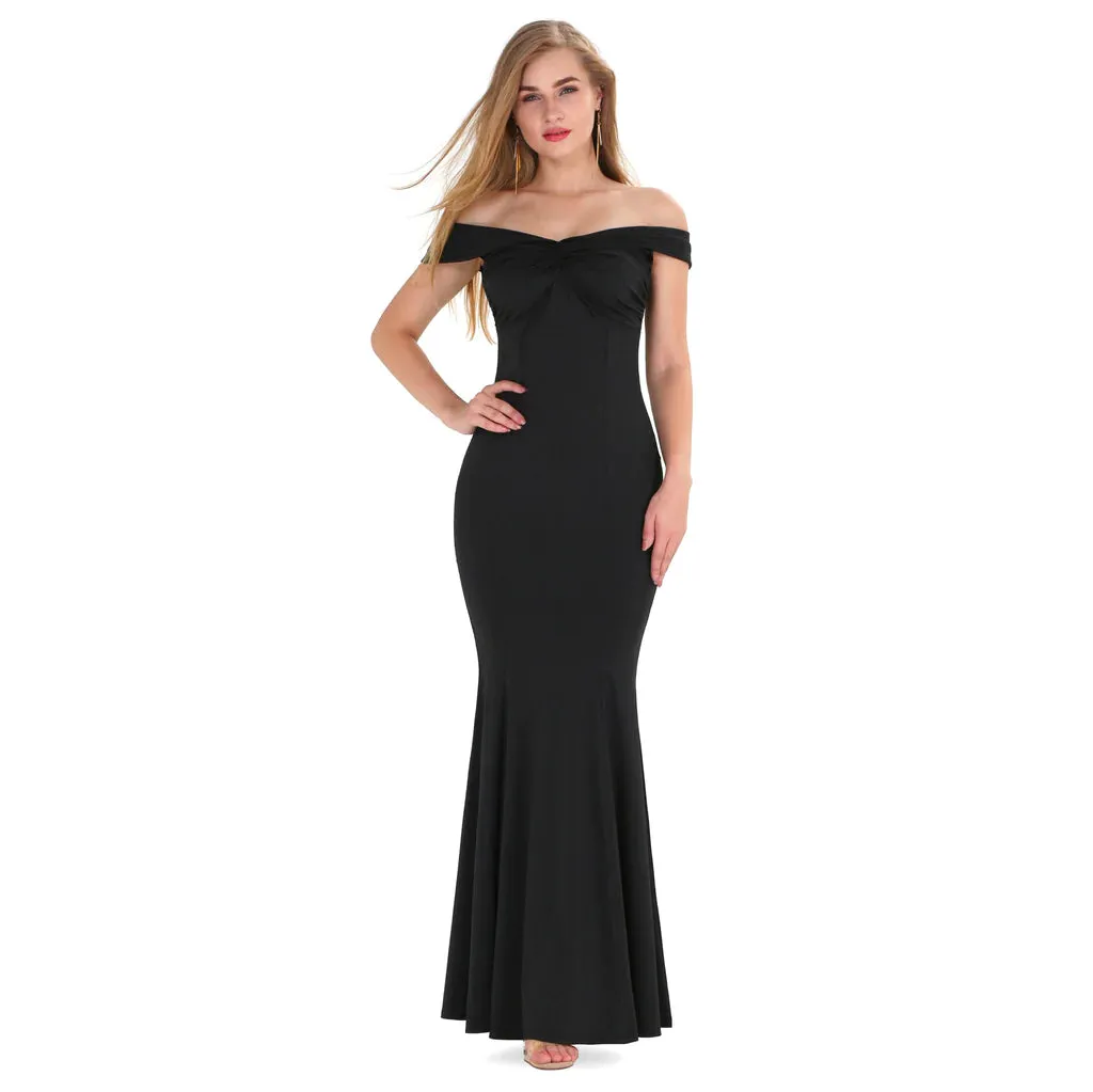 MB FASHION Off-Shoulder Mermaid Gown with Knot Detail at Bust 1927