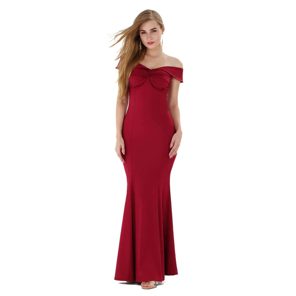 MB FASHION Off-Shoulder Mermaid Gown with Knot Detail at Bust 1927