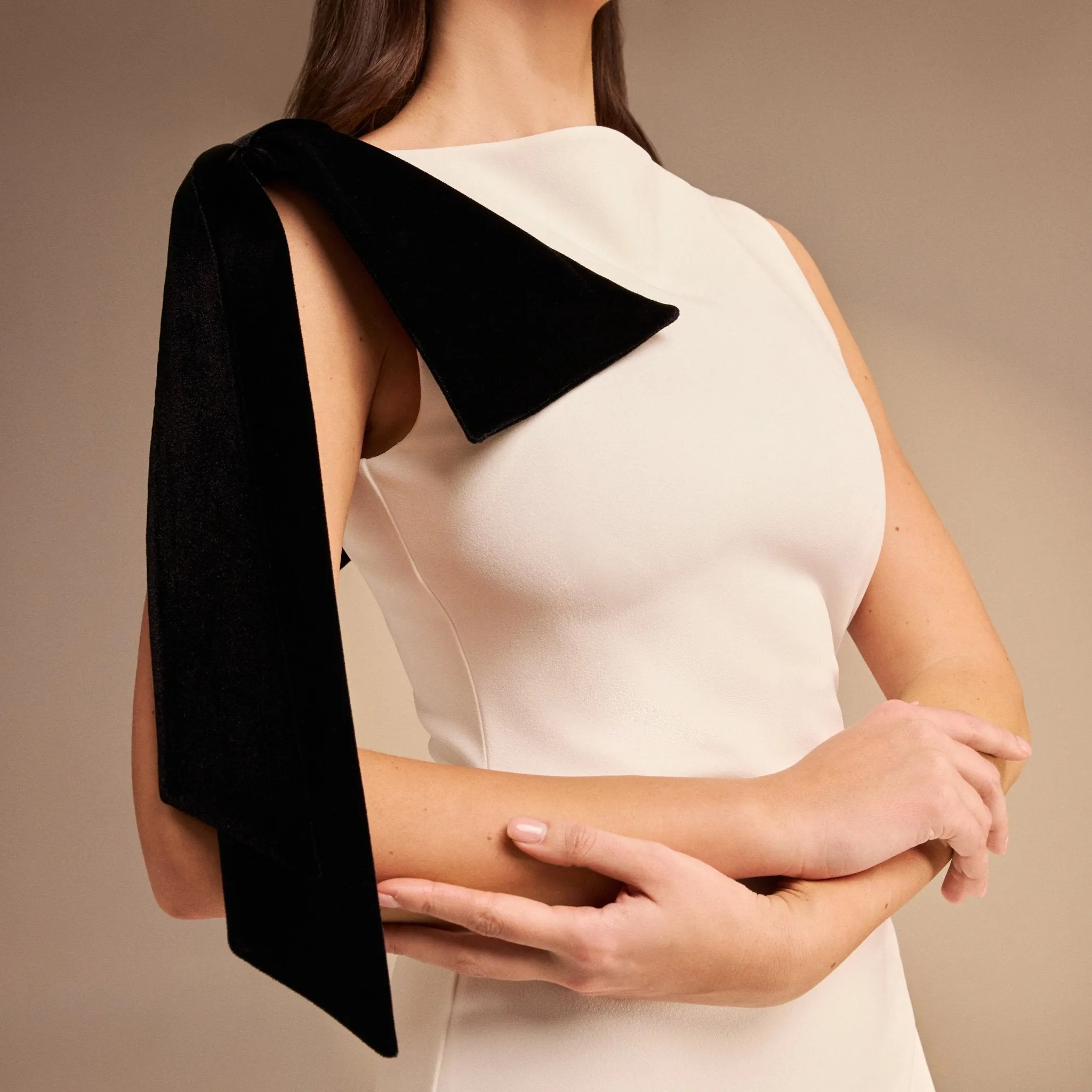 Midi Crepe Dress with shoulder Bow
