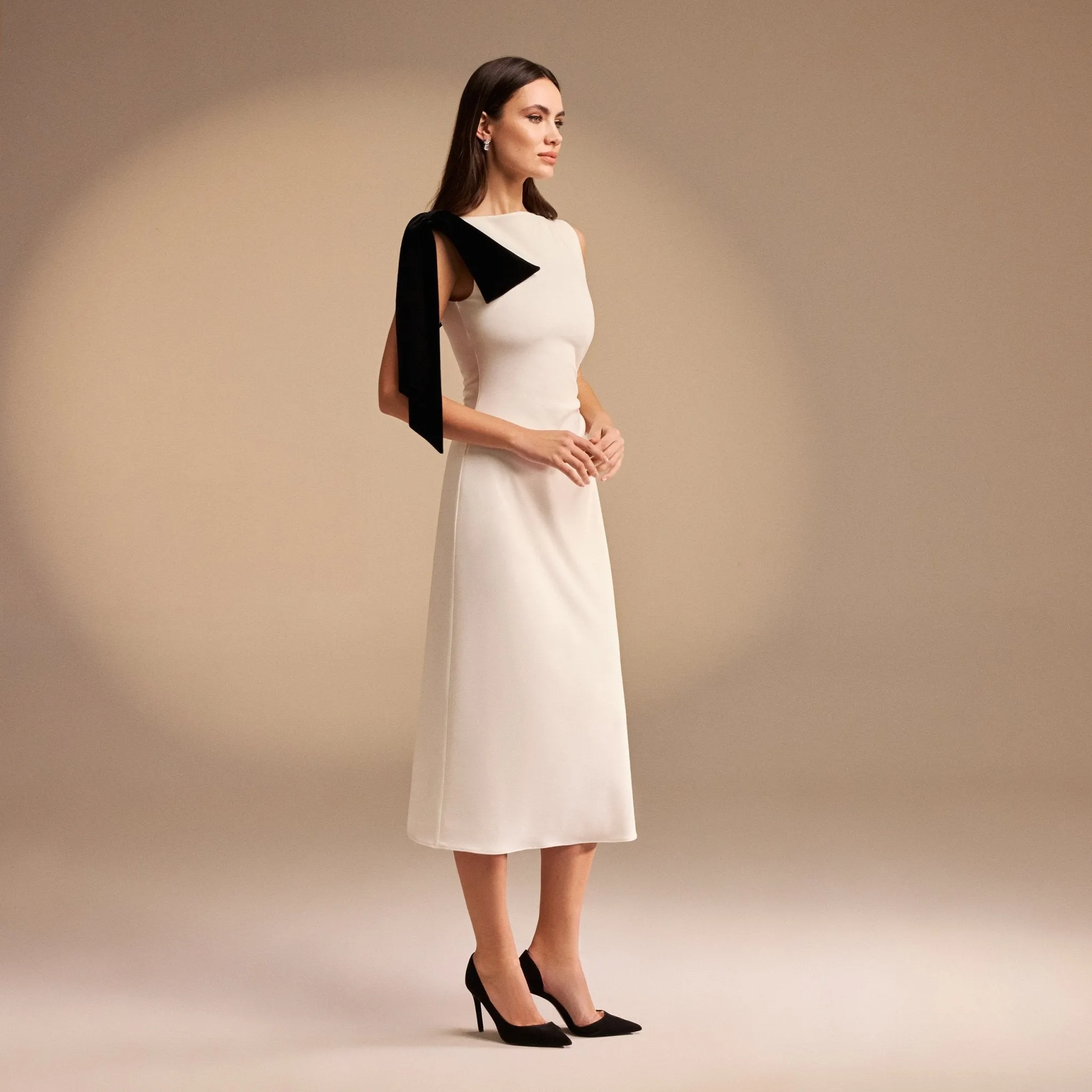Midi Crepe Dress with shoulder Bow