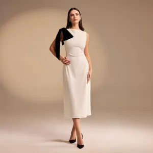 Midi Crepe Dress with shoulder Bow