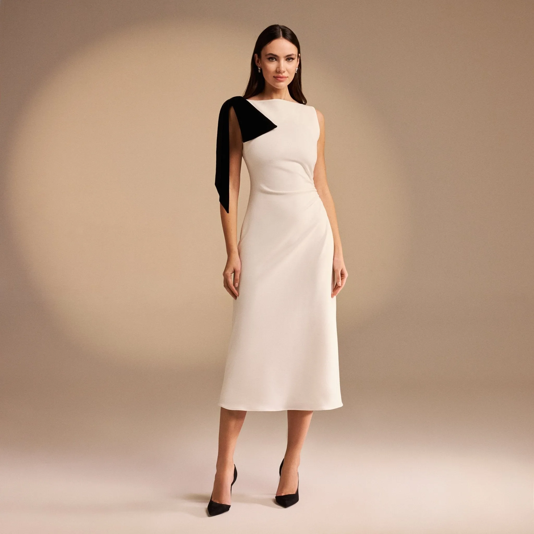Midi Crepe Dress with shoulder Bow