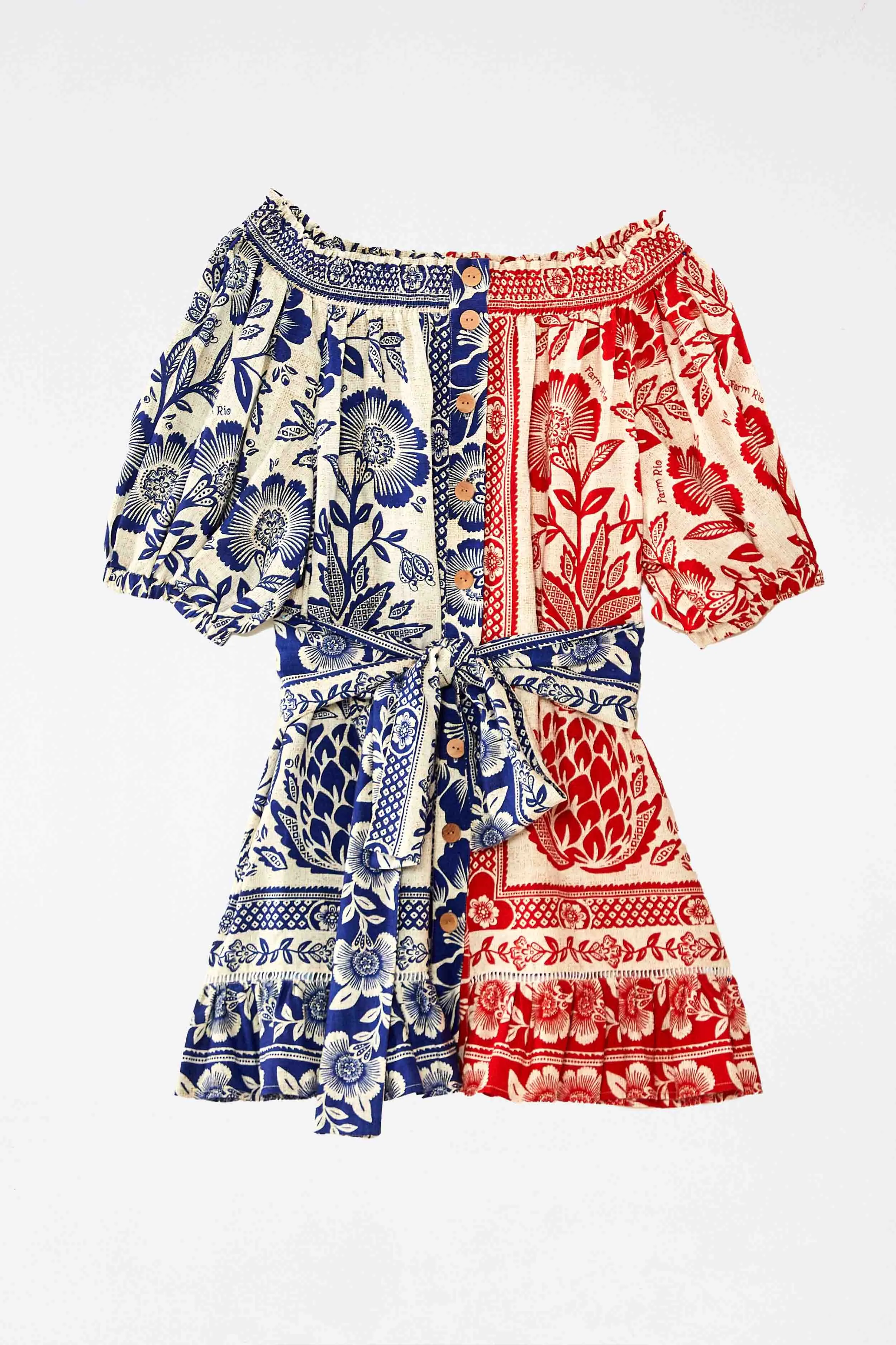 Mixed Pineapple Garden Off Shoulder Mini Dress