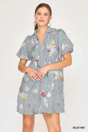 Mixed Print Collared Mini Dress