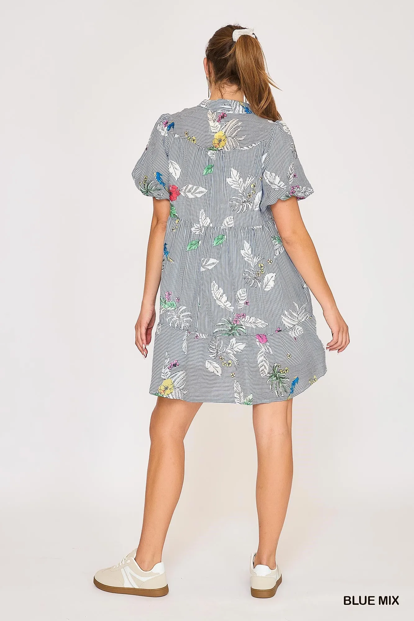Mixed Print Collared Mini Dress