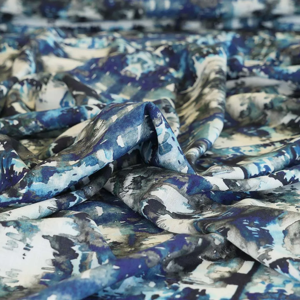 Nassau - Indigo Blue Reflections Viscose Slub Woven Fabric